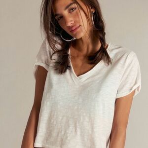 Free People Ivory V-Neck Short Sleeve Tee